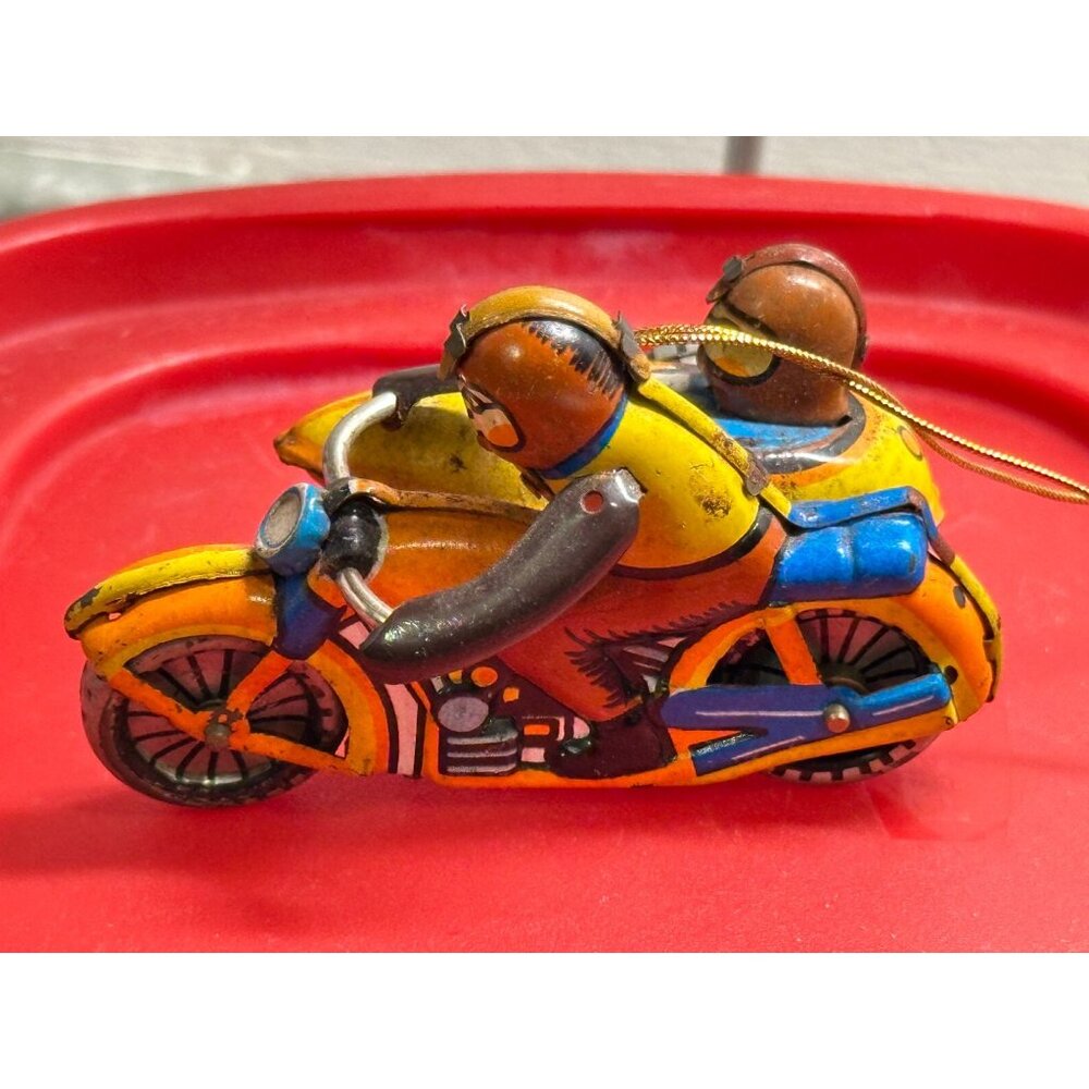 German Tin Motorcycle Sidecar Ornament Z.Z. Germany Tin plates Miniature